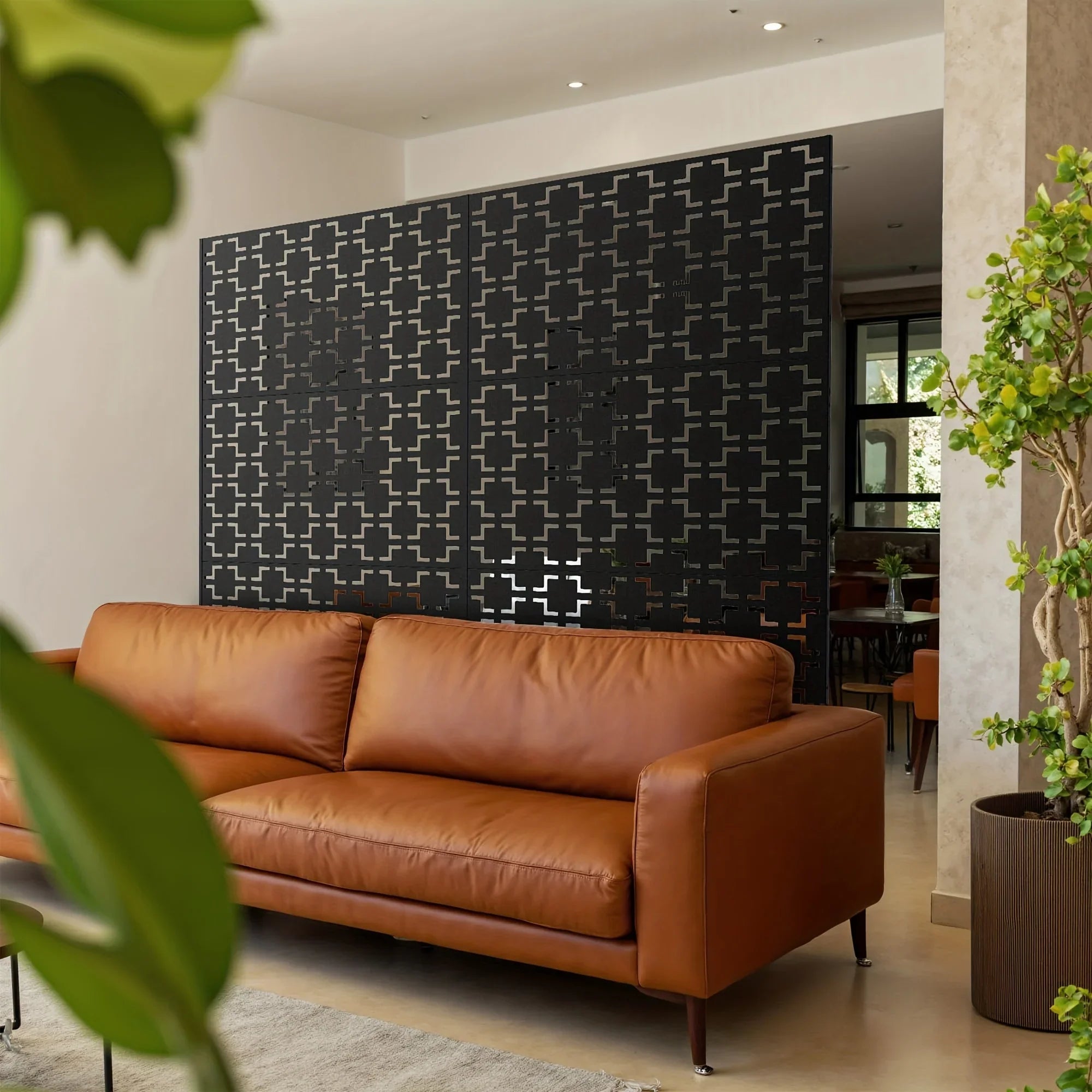 Outdoor Metal Privacy Screen 182.88cm H x 119.38cm W Freestanding Fence & Room Divider with Stand - Heavy-Duty Modern Design, Weather-Resistant Metal Panels with Pattern, Easy Assembly for Patio, Garden, Deck, Balcony, Lawn - House Of Avana