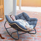 Outdoor Patio Rocking Chair, Royal Papasan Chair, Extra Large Outdoor Lounge Chair with Front Porch Cushion, Suitable for Living Room, Patio, Garden, Courtyard, Outdoor Chair, Patio Furniture, Outdoor Rocking Chair with Big C House Of Avana