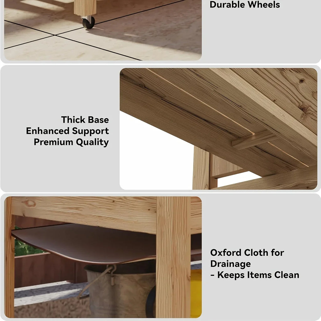 Outdoor Raised Garden Beds with Lockable Wheels Elevated Wooden Growing Bed for Flowers, Vegetables, Planter Box with Legs & Storage Shelf for Backyard, Patio, Balcony, Wooden Garden Bed, Round Raised Garden Bed, Narrow Garde House Of Avana