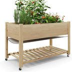 Outdoor Raised Garden Beds with Lockable Wheels Elevated Wooden Growing Bed for Flowers, Vegetables, Planter Box with Legs & Storage Shelf for Backyard, Patio, Balcony, Wooden Garden Bed, Round Raised Garden Bed, Narrow Garde House Of Avana