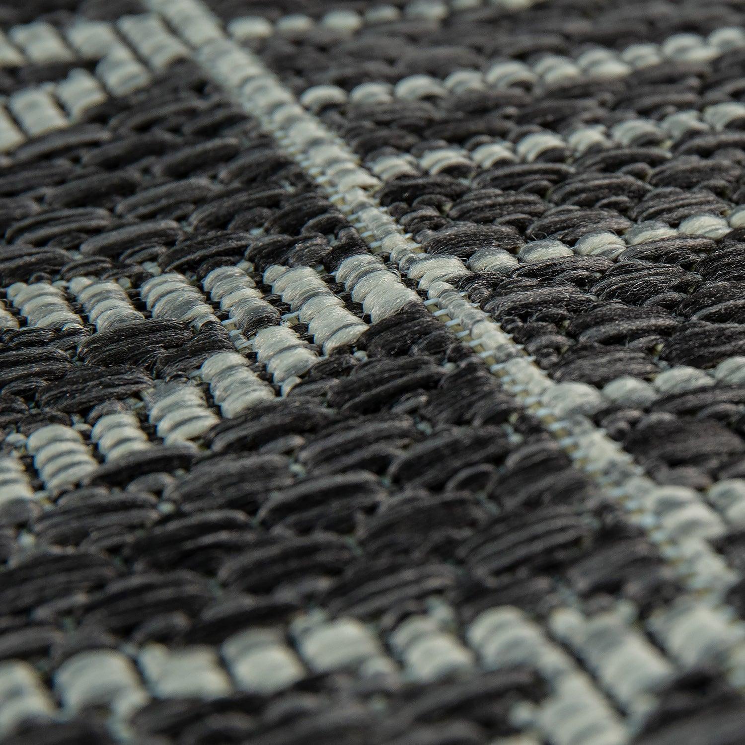 Outdoor Rug Illusion Modern Ethnic Pattern - Black Grey RugYourHome