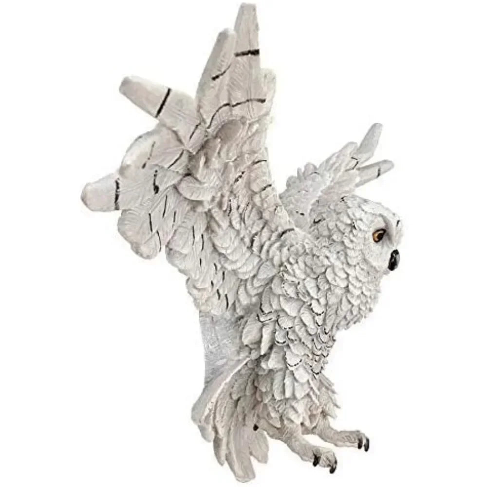 Owl sculpture decorative metal 11h white with detailed feather texture and black accents hand-painted design