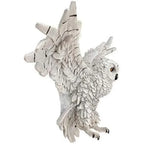 Owl sculpture decorative metal 11h white with detailed feather texture and black accents hand-painted design