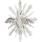 White sculpted dove ornament with detailed feathering and radiating wing rays in decorative metal owl sculpture 11H individually hand-painted