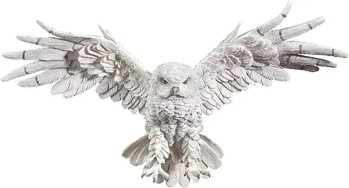 White owl sculpture decorative metal 11 inch with intricately detailed feathers and lifelike fierce expression individually hand-painted