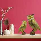 Metal Owl Couple Miniature Statue Showpiece Owl Sculpture Feng Shui Bird Figurine uses for Living Room, Garden, Office Desk Gold Color (2 Piece) (1 Box) - House Of Avana