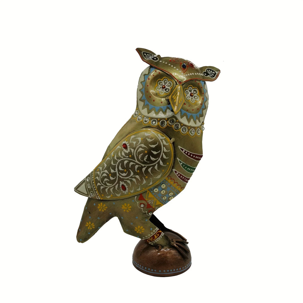 Metal Owl Couple Miniature Statue Showpiece Owl Sculpture Feng Shui Bird Figurine uses for Living Room, Garden, Office Desk Gold Color (2 Piece) (1 Box) - House Of Avana