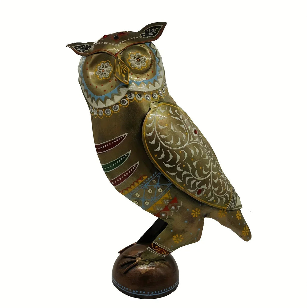 Metal Owl Couple Miniature Statue Showpiece Owl Sculpture Feng Shui Bird Figurine uses for Living Room, Garden, Office Desk Gold Color (2 Piece) (1 Box) - House Of Avana