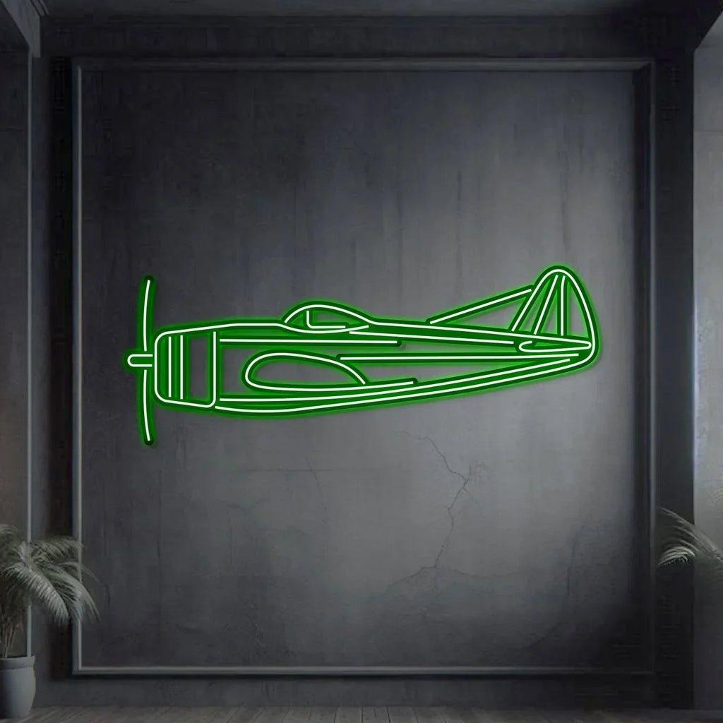 P-47d Metal Neon Aircraft Wall Art - Ncn0054, side view - House Of Avana