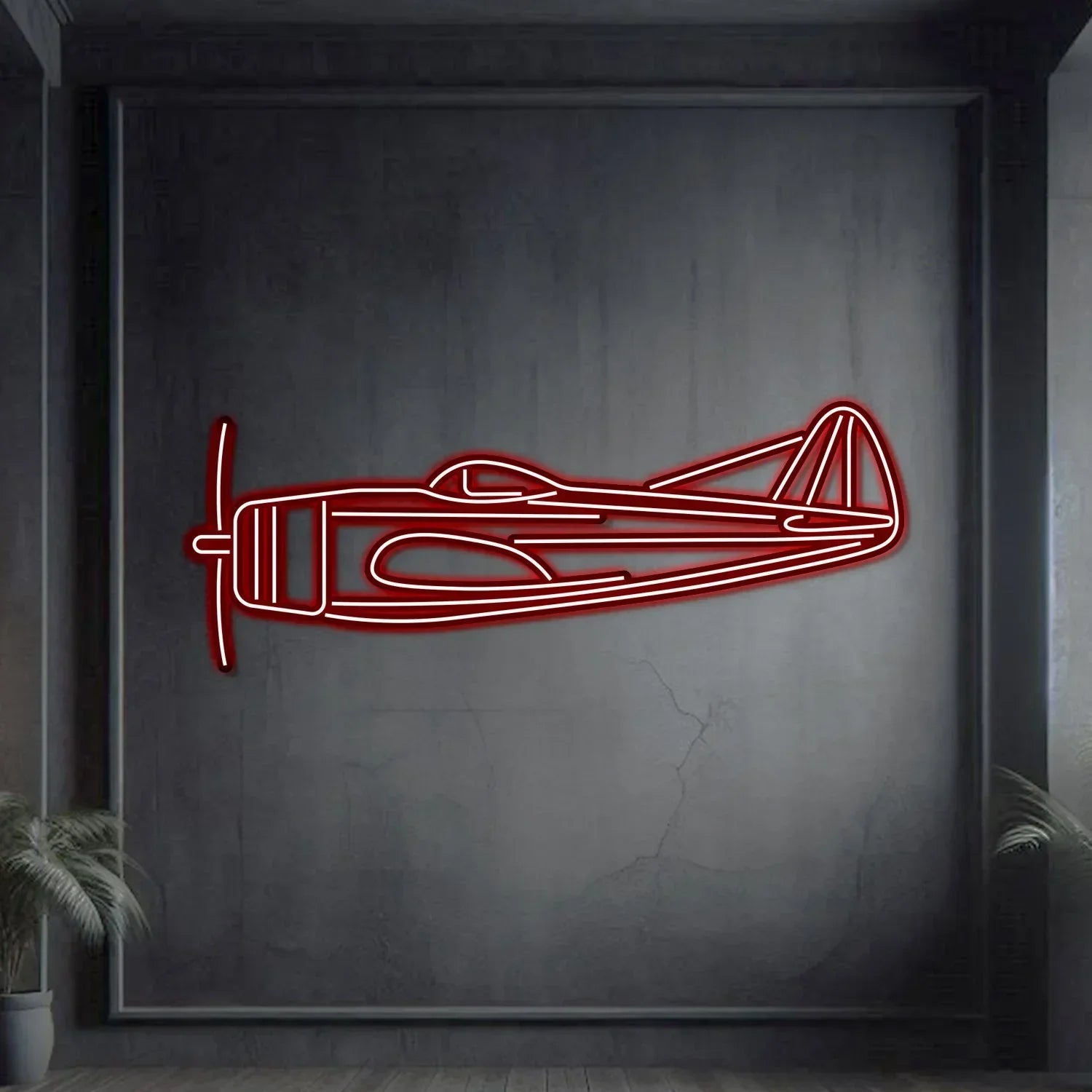 P-47d Metal Neon Aircraft Wall Art - Ncn0054, top view - House Of Avana