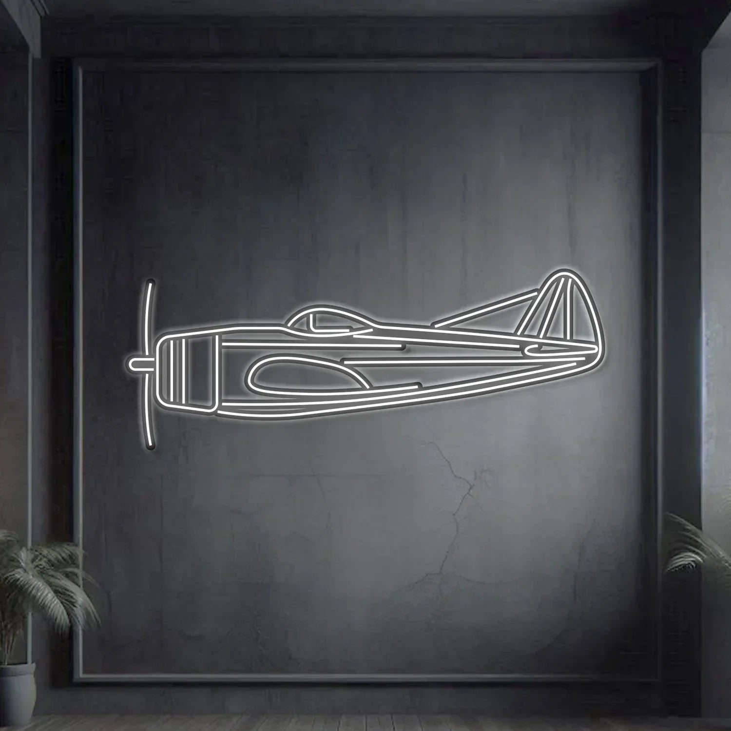 P-47d Metal Neon Aircraft Wall Art - Ncn0054, front view - House Of Avana