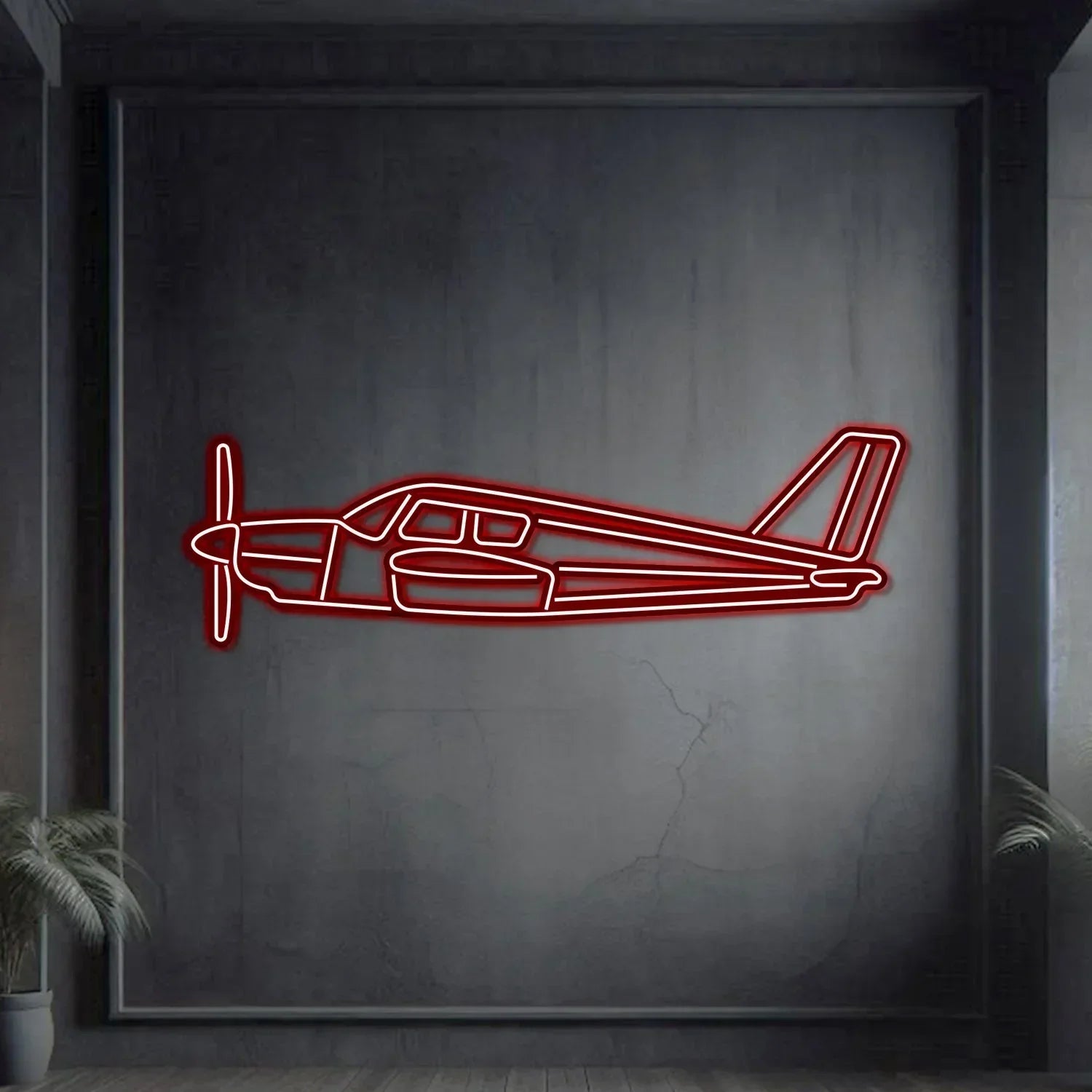 Pa-28 Cherokee Metal Neon Aircraft Wall Art - Ncn0056, top view - House Of Avana