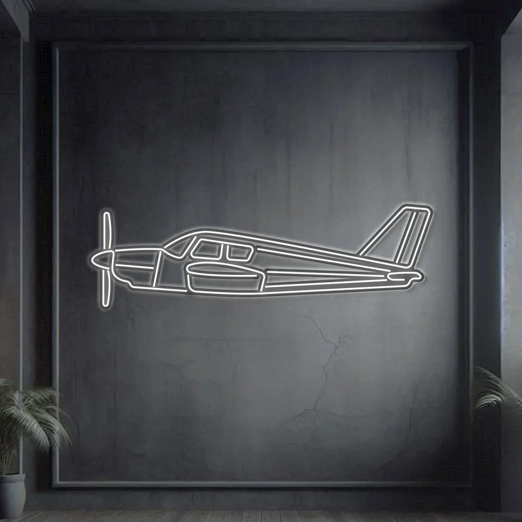 Pa-28 Cherokee Metal Neon Aircraft Wall Art - Ncn0056, front view - House Of Avana