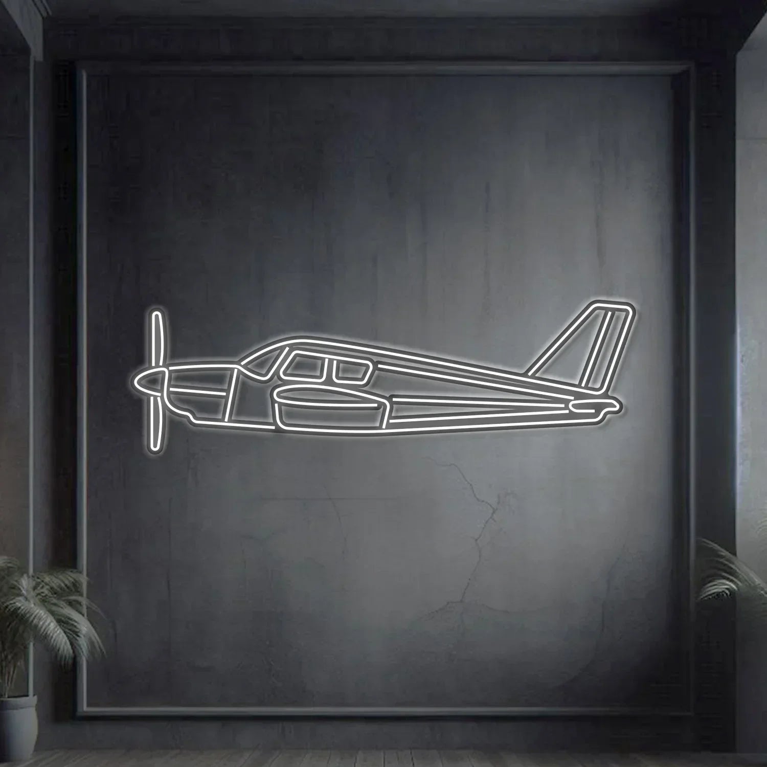 Pa-28 Cherokee Metal Neon Aircraft Wall Art - Ncn0056, front view - House Of Avana