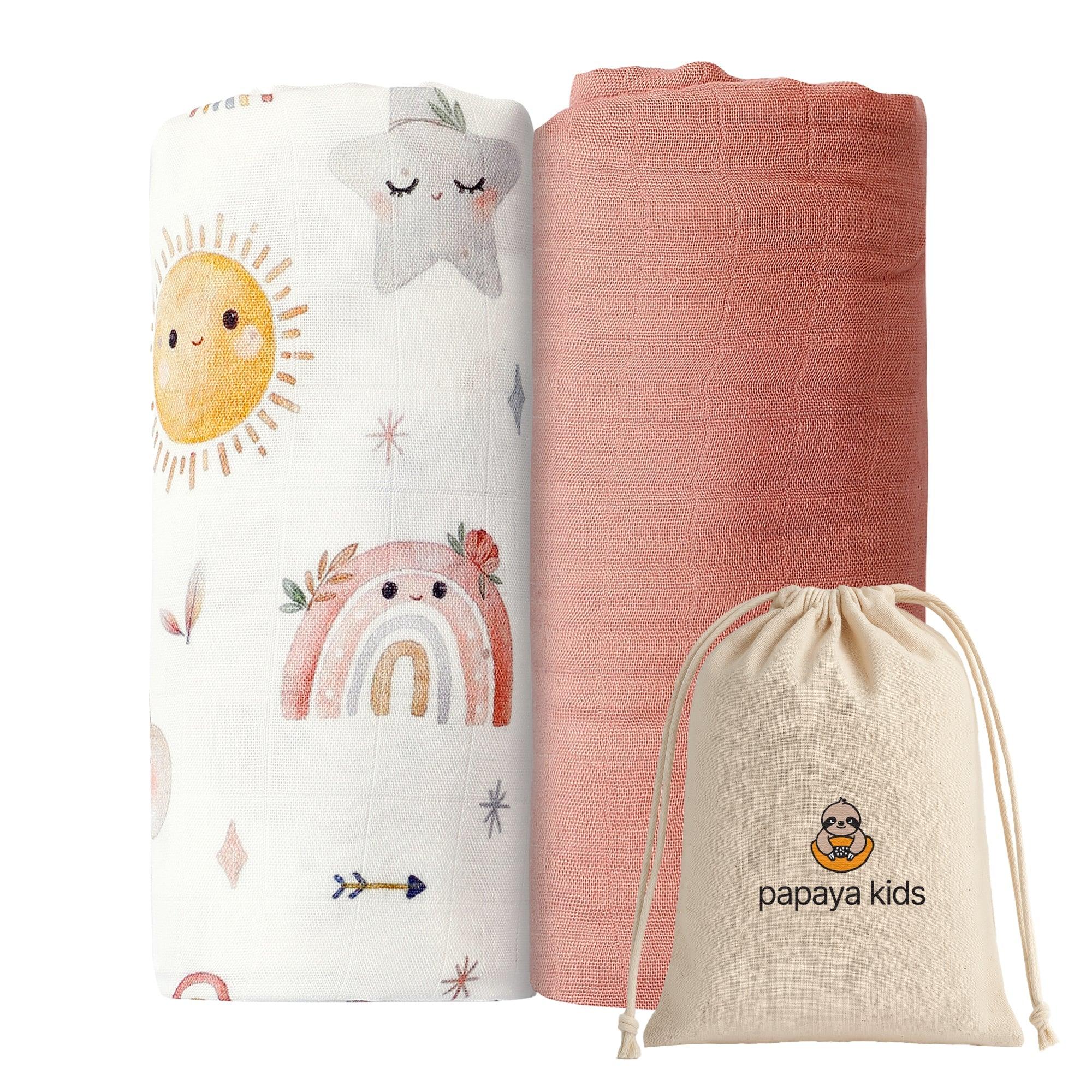 Muslin Swaddle Blankets - Soft Breathable Baby Swaddle Wrap, Bamboo Viscose & Cotton Receiving Blankets for Newborns, 2-Pack Porto Boutique