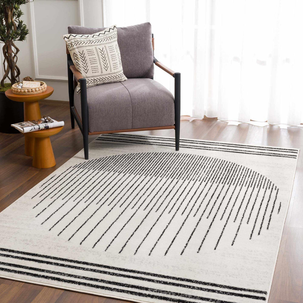 Angus Abstract Black and White Area Rug Hauteloom