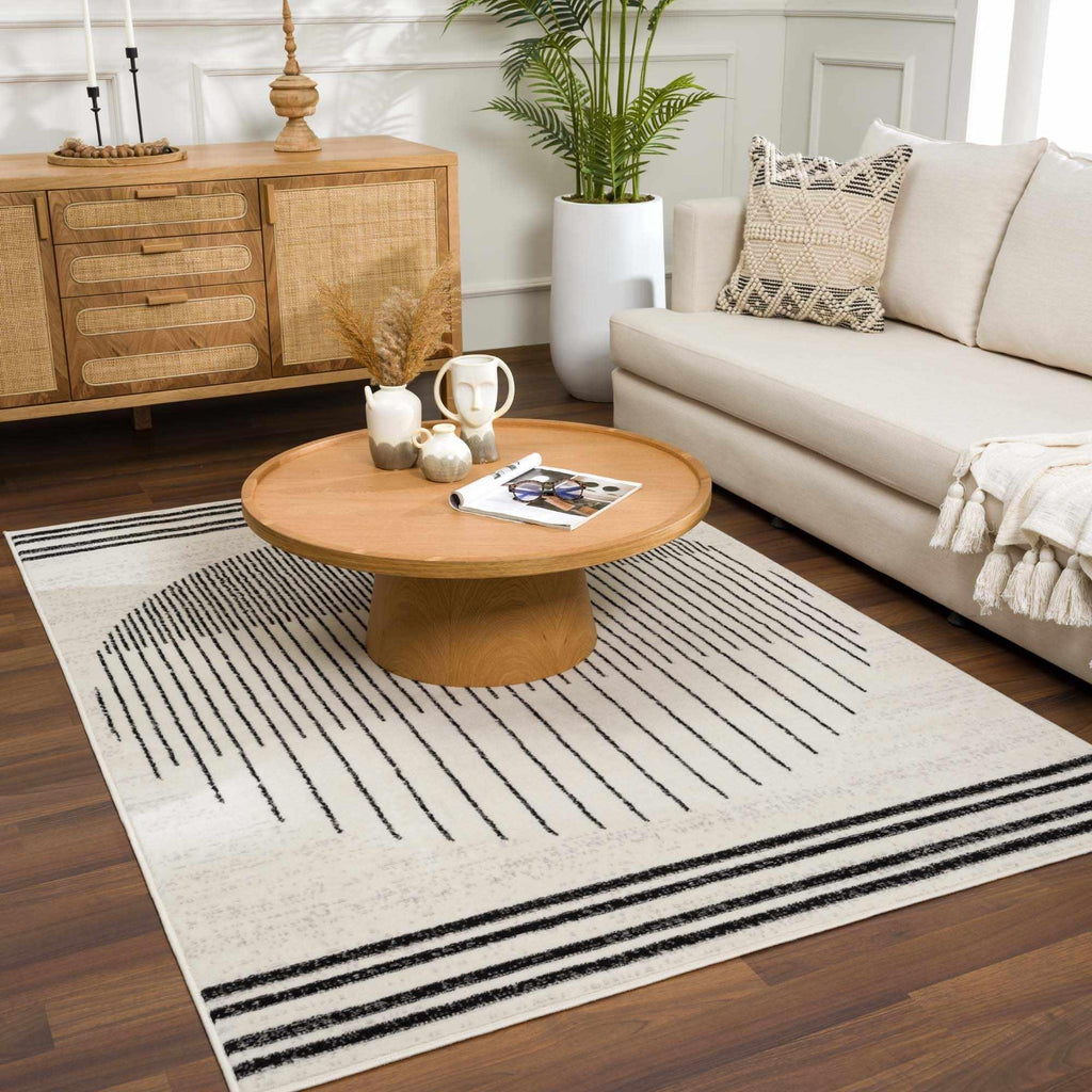 Angus Abstract Black and White Area Rug Hauteloom