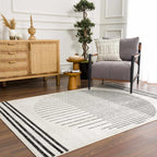 Angus Abstract Black and White Area Rug Hauteloom