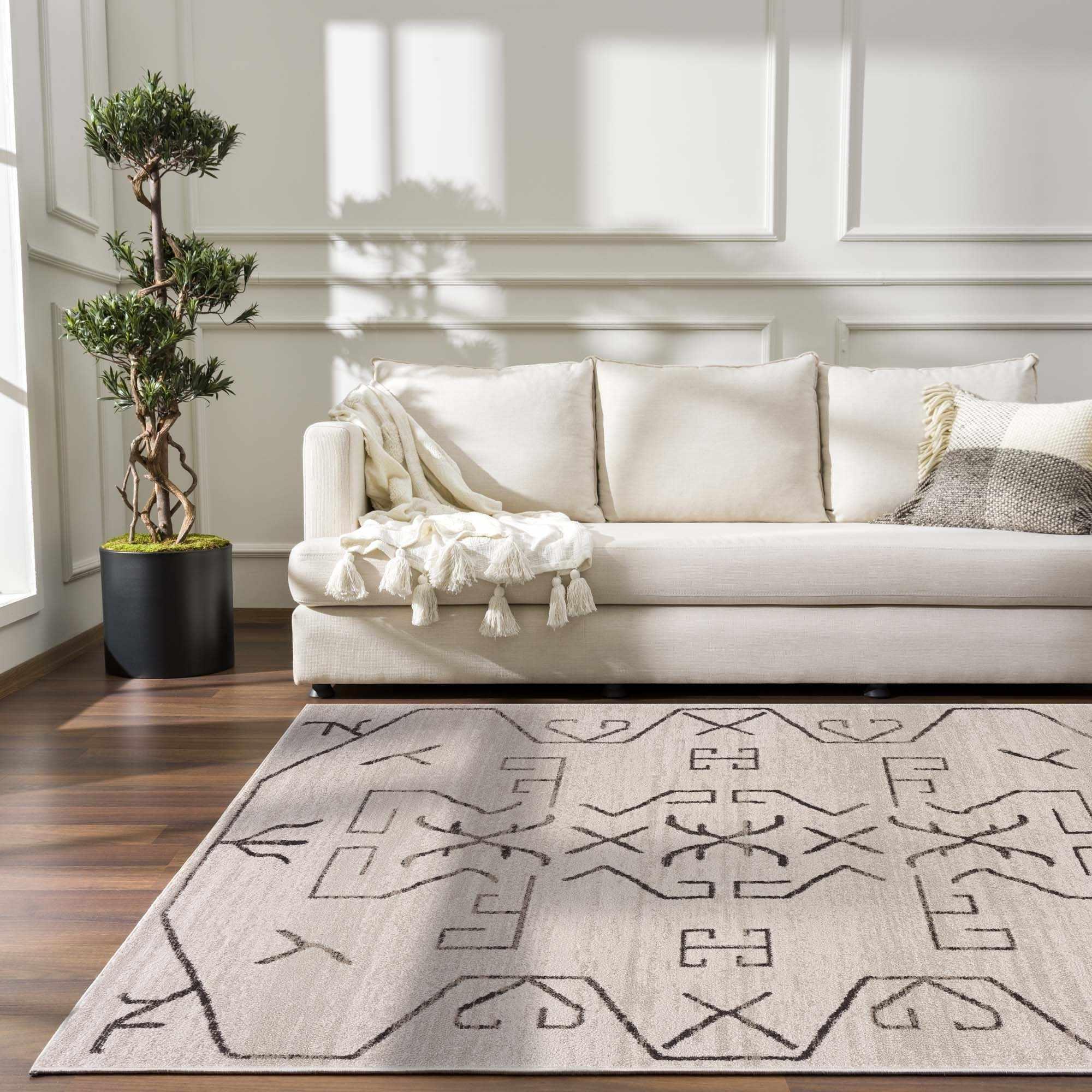Azzan Cream & Charcoal Area Rug Hauteloom