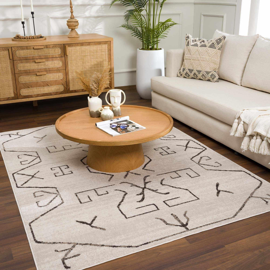 Azzan Cream & Charcoal Area Rug Hauteloom