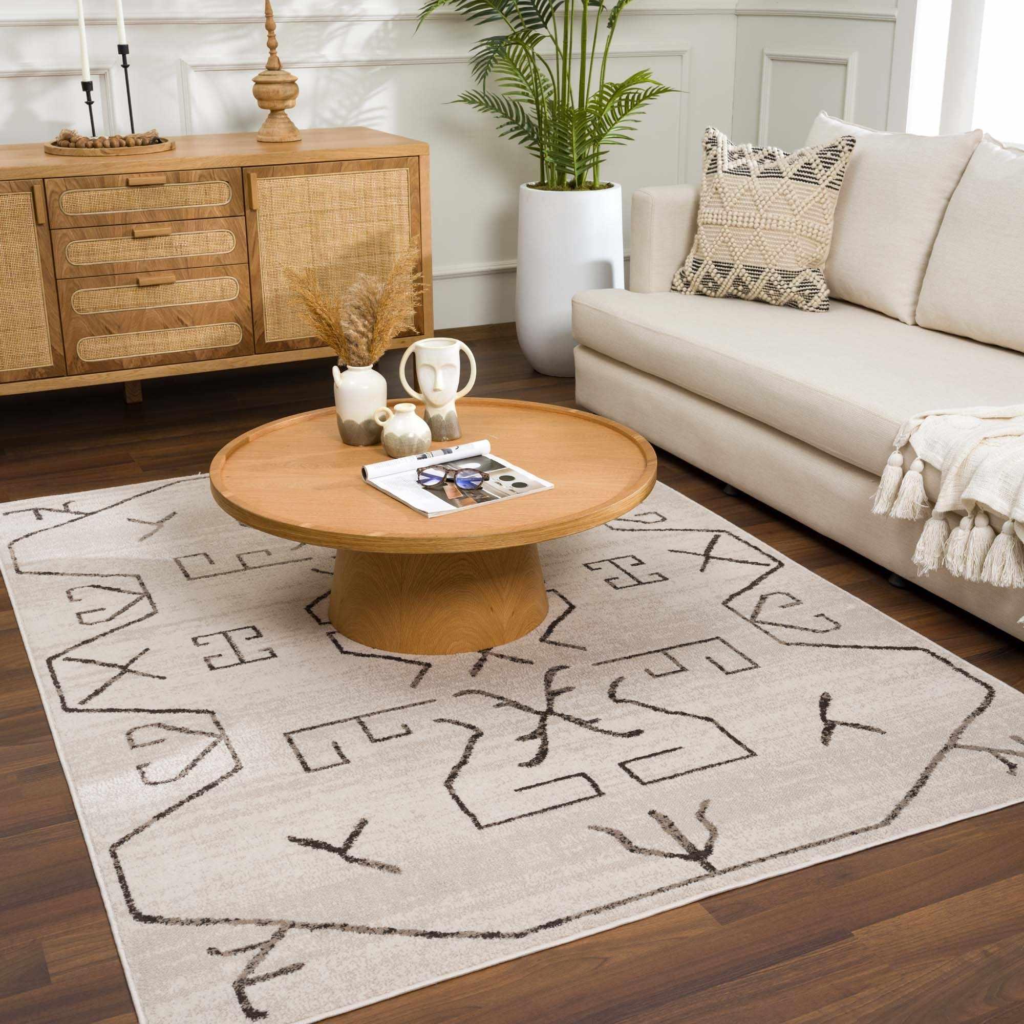 Azzan Cream & Charcoal Area Rug Hauteloom
