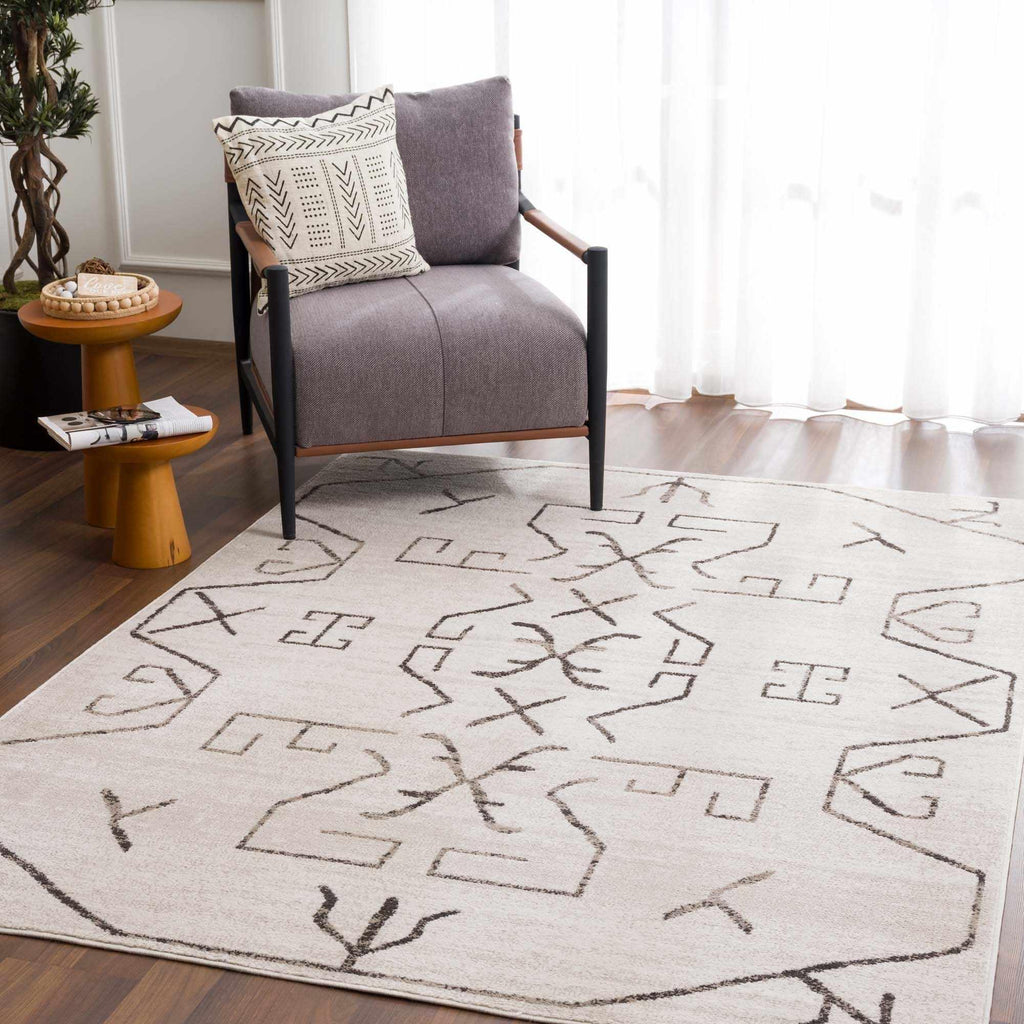 Azzan Cream & Charcoal Area Rug Hauteloom