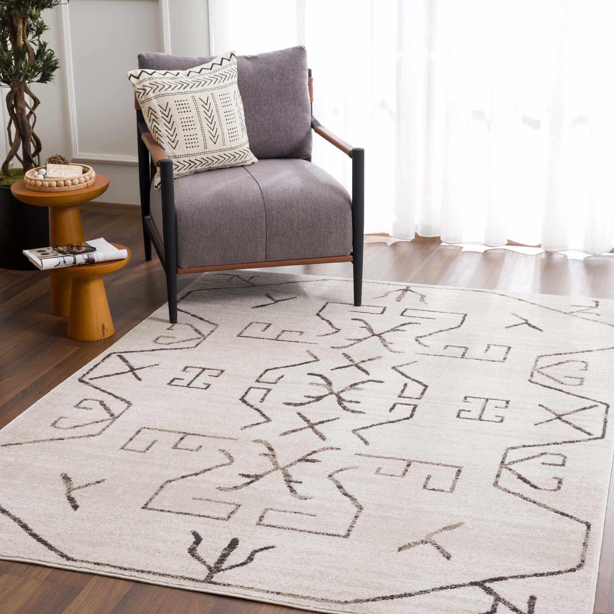 Azzan Cream & Charcoal Area Rug Hauteloom
