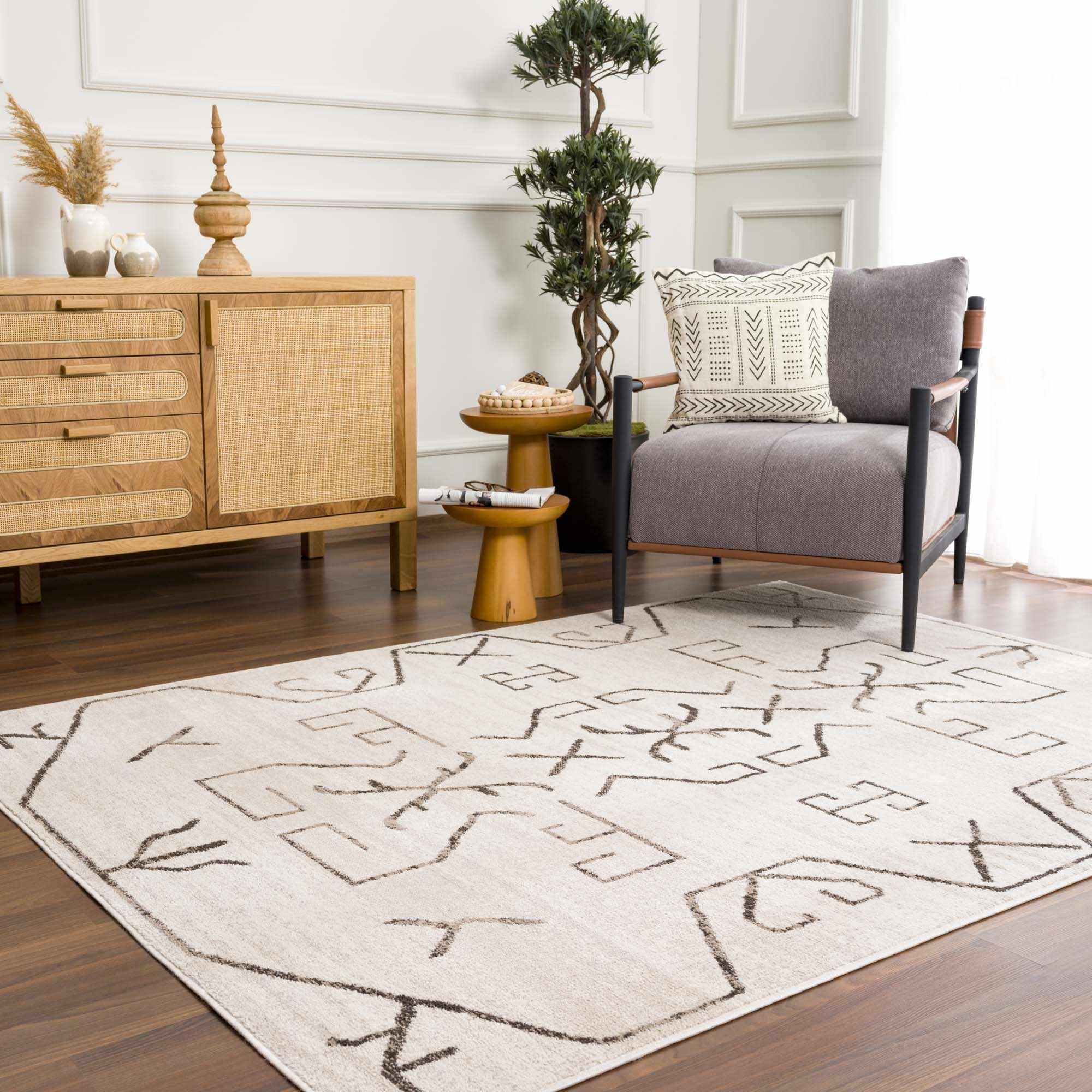 Azzan Cream & Charcoal Area Rug Hauteloom