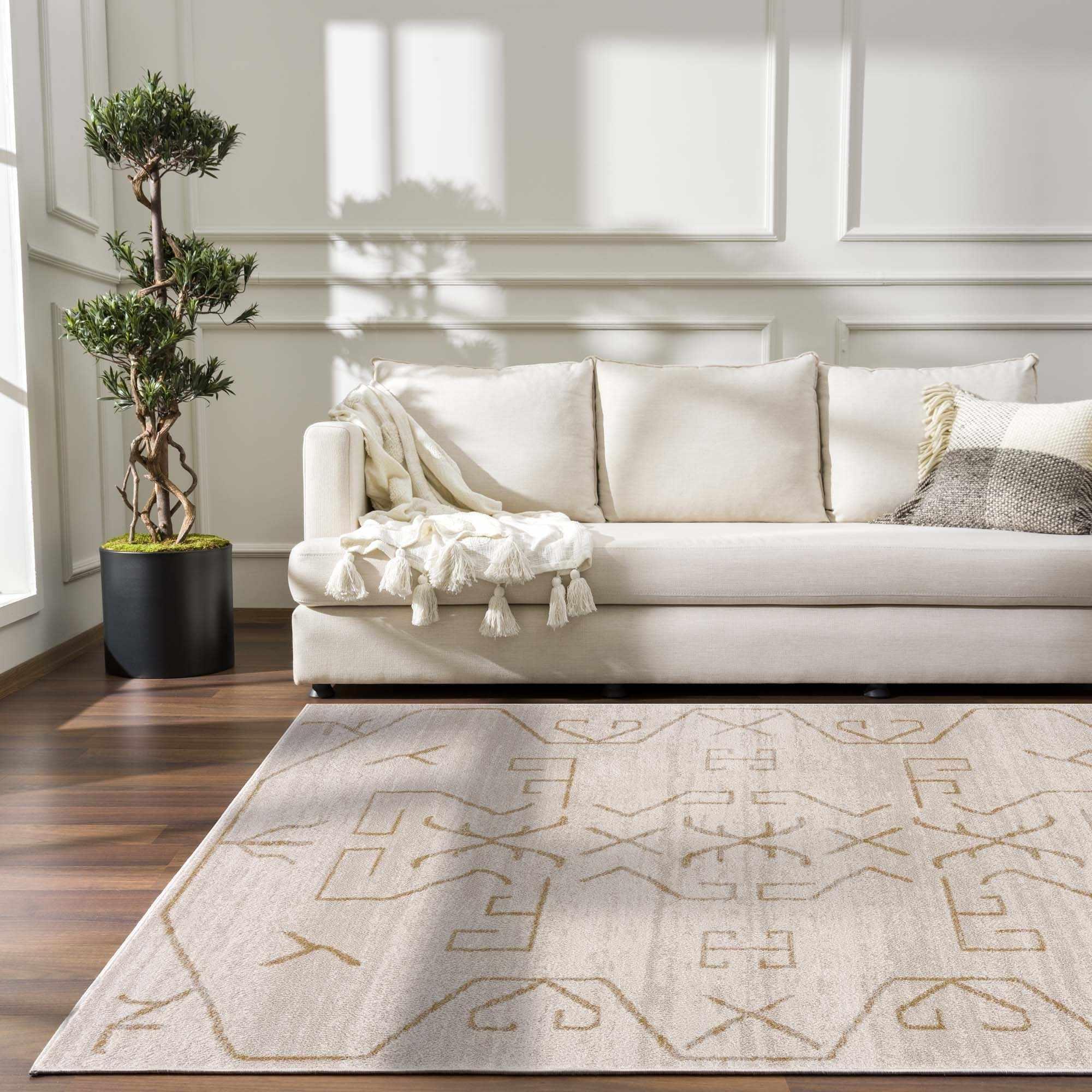 Azzan Cream & Gold Area Rug Hauteloom
