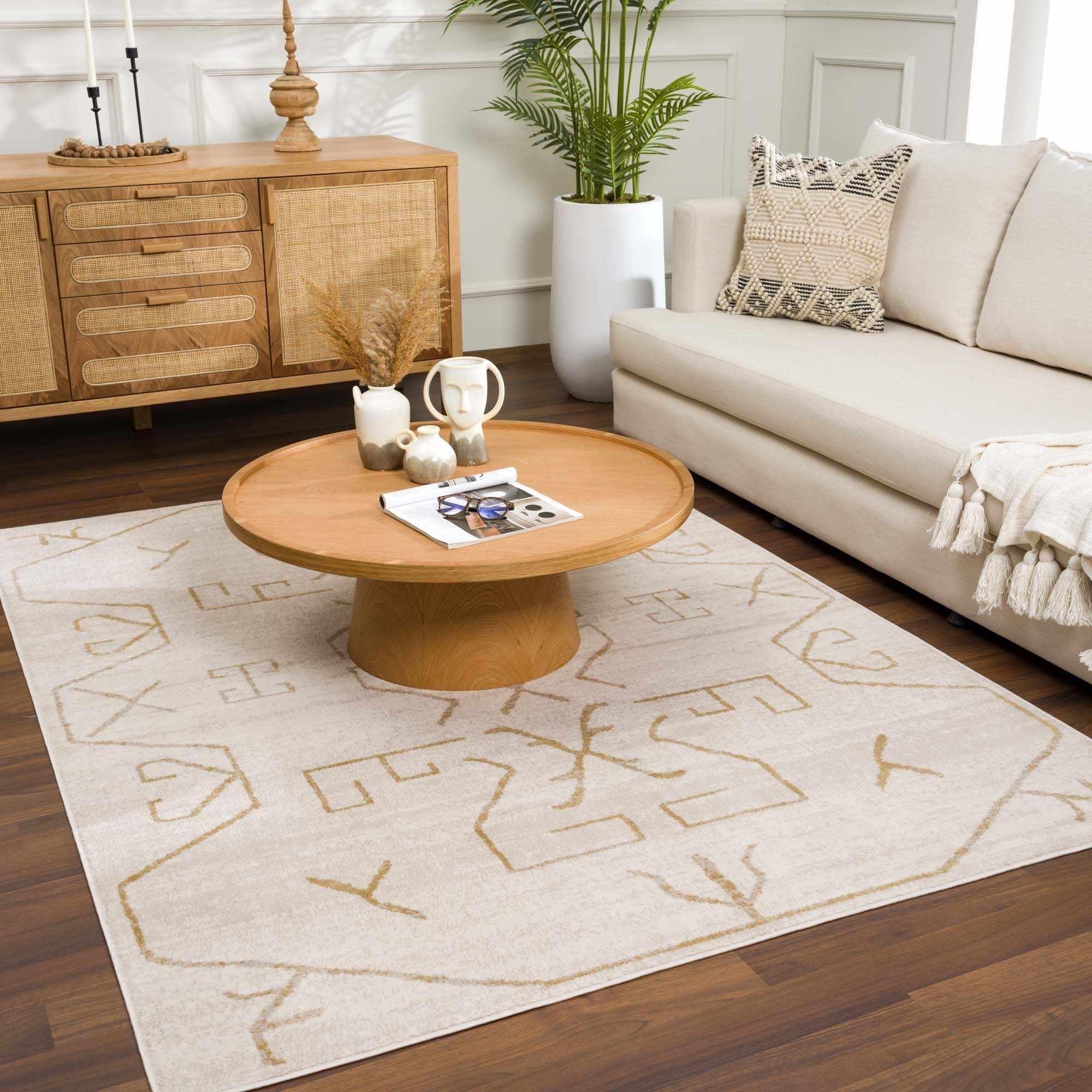 Azzan Cream & Gold Area Rug Hauteloom