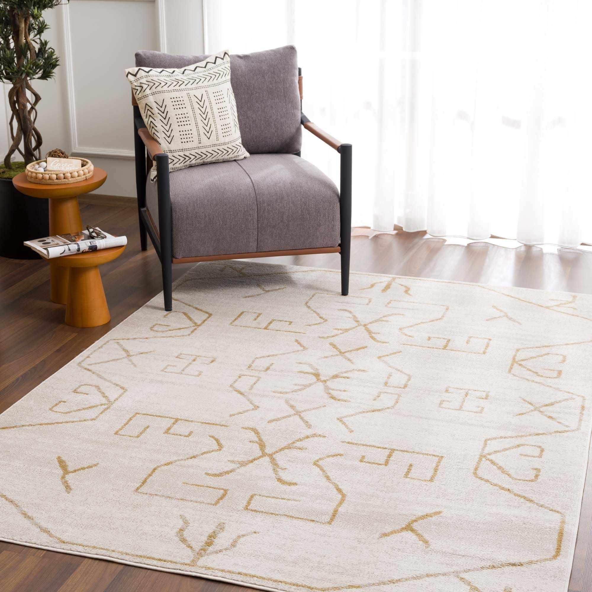 Azzan Cream & Gold Area Rug Hauteloom