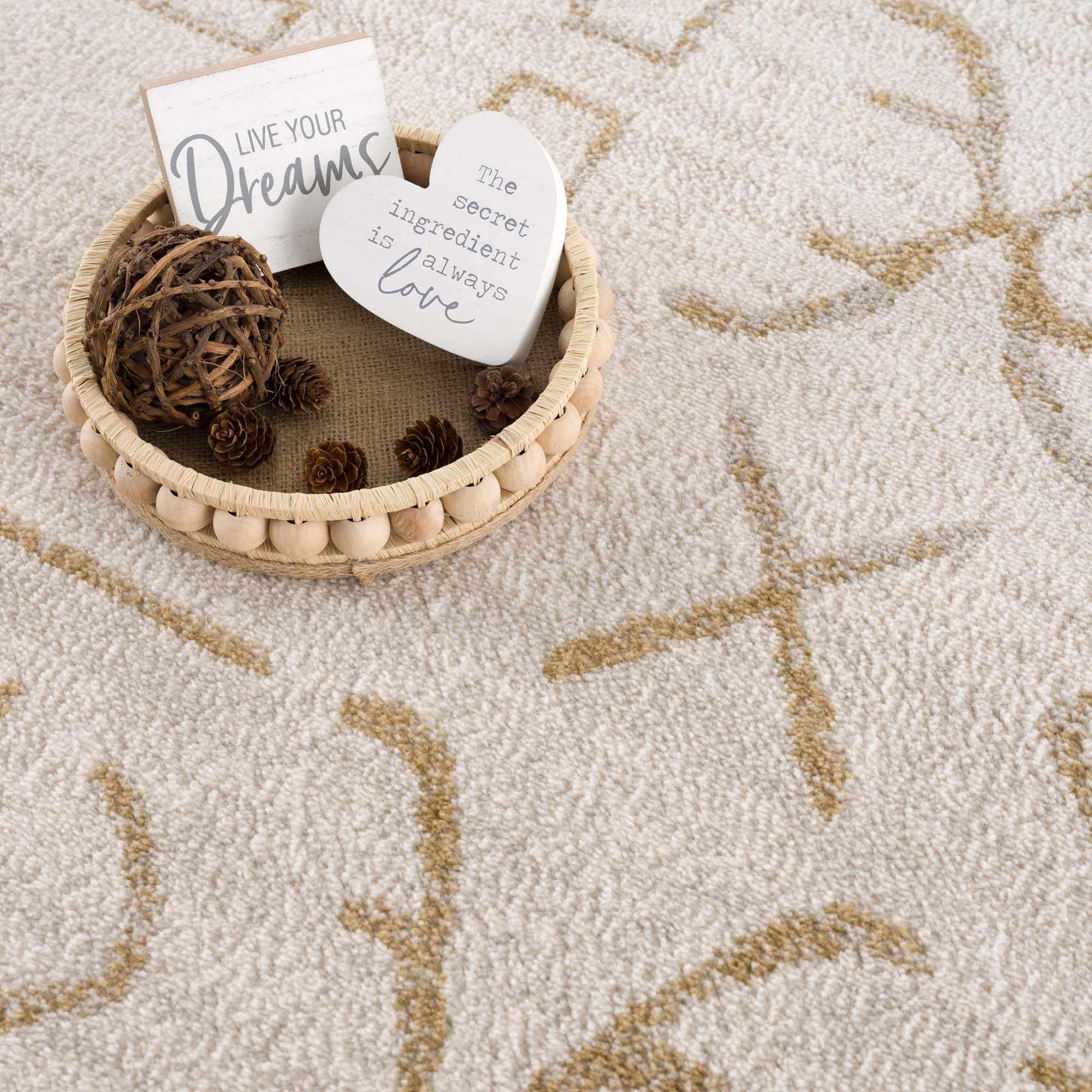 Azzan Cream & Gold Area Rug Hauteloom