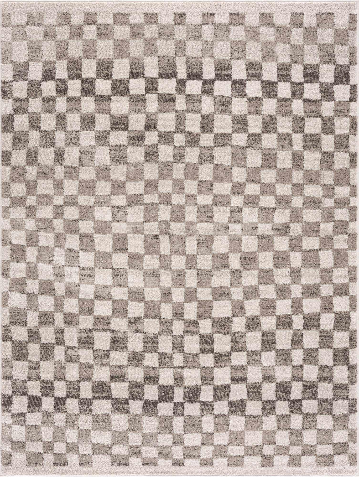 Benjy Beige Checkered Area Rug Hauteloom