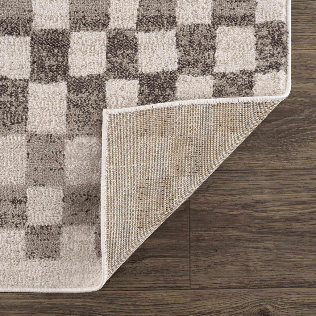 Benjy Beige Checkered Area Rug Hauteloom