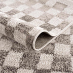 Benjy Beige Checkered Area Rug Hauteloom