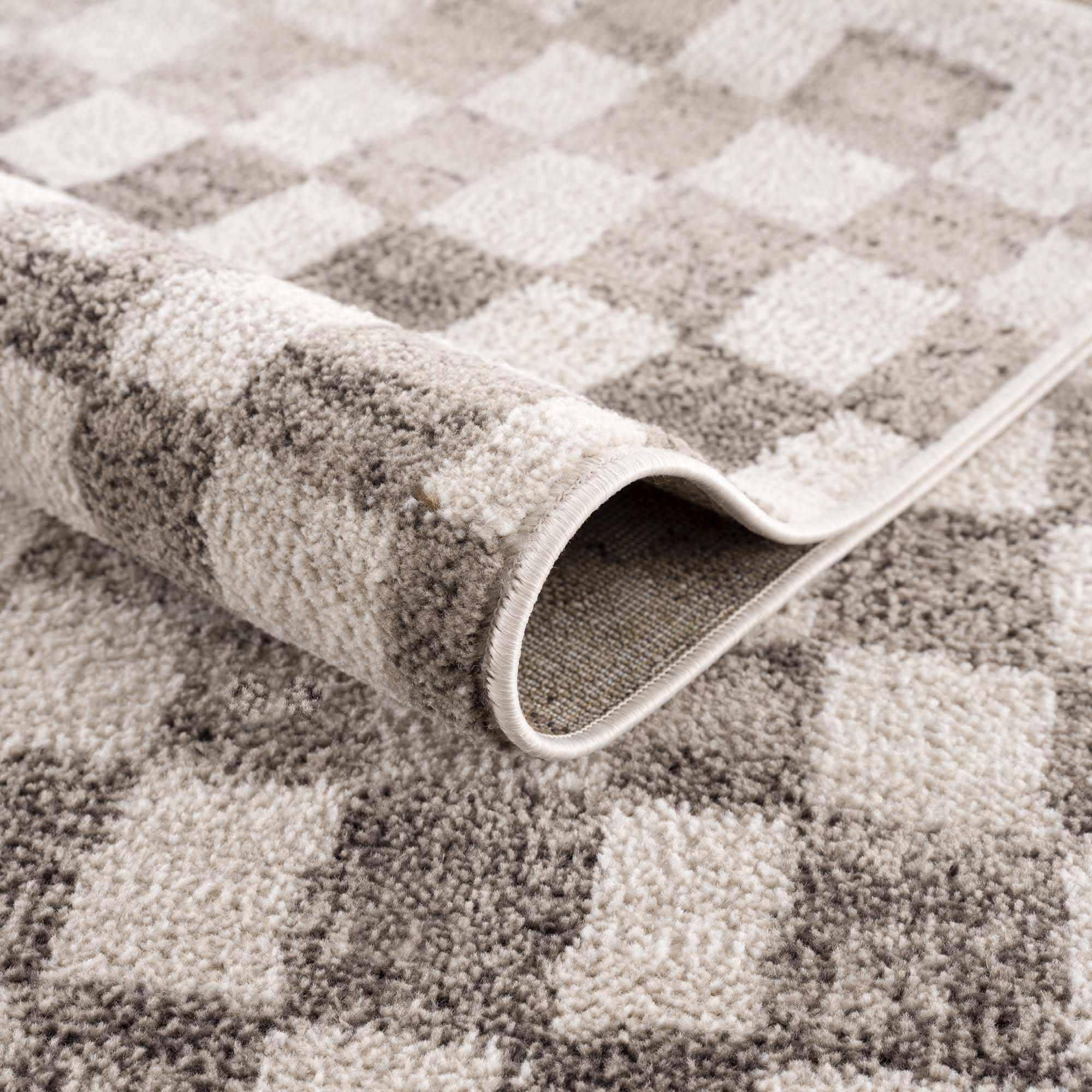 Benjy Beige Checkered Area Rug Hauteloom