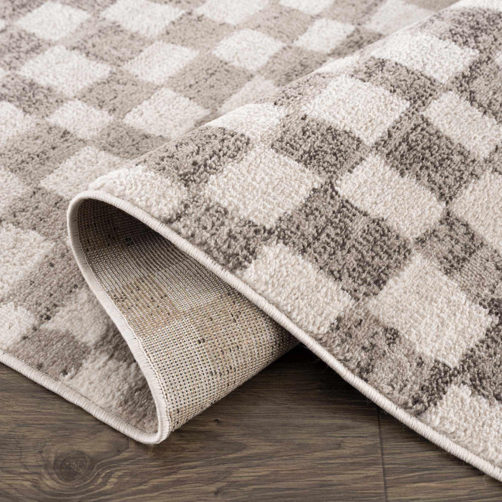 Benjy Beige Checkered Area Rug Hauteloom