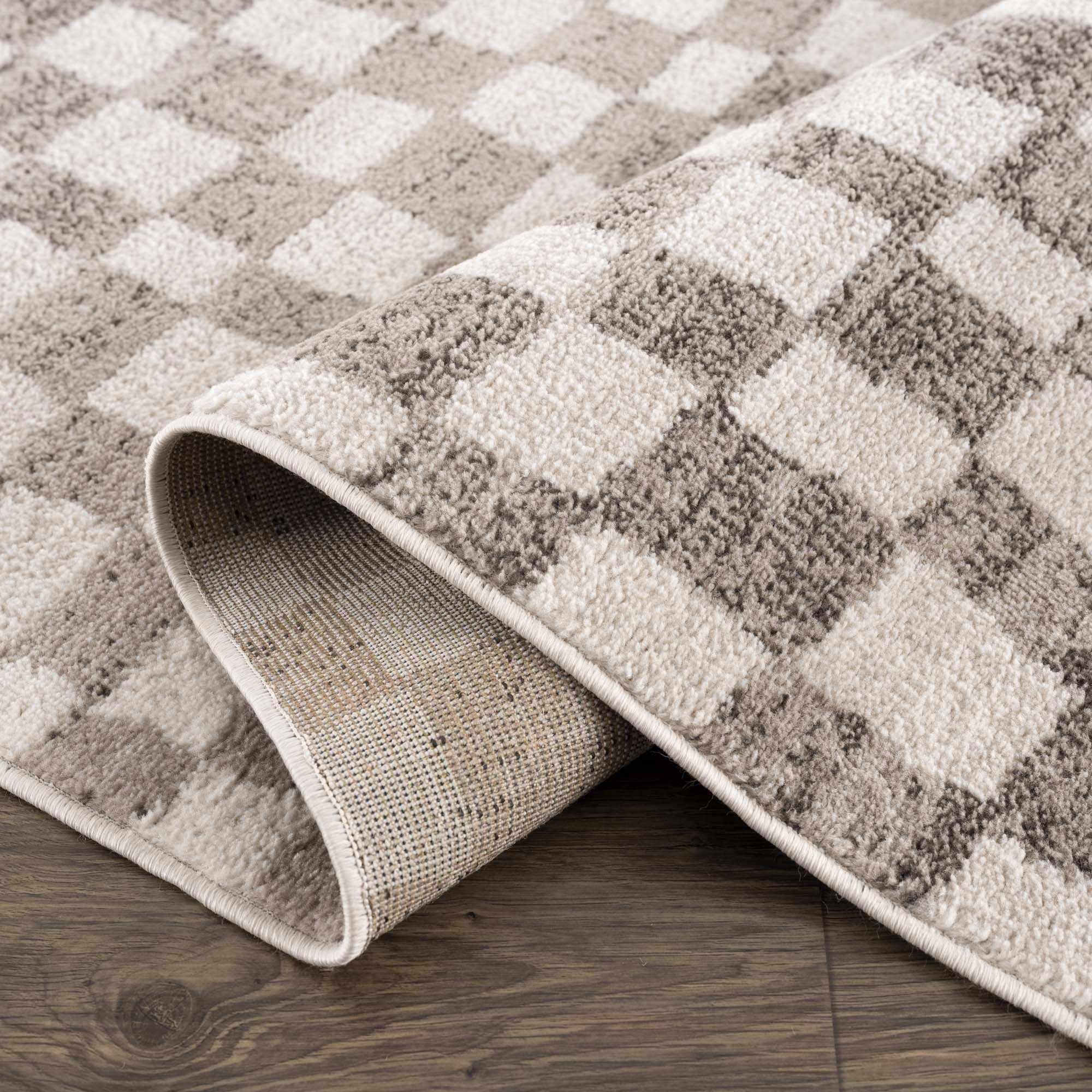 Benjy Beige Checkered Area Rug Hauteloom