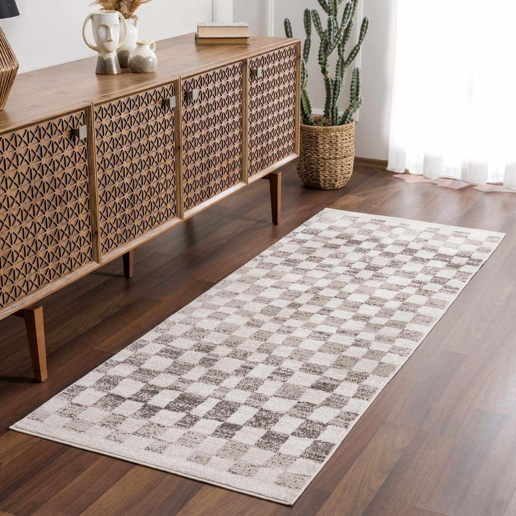 Benjy Beige Checkered Area Rug Hauteloom