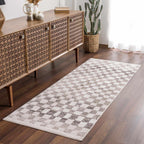 Benjy Beige Checkered Area Rug Hauteloom