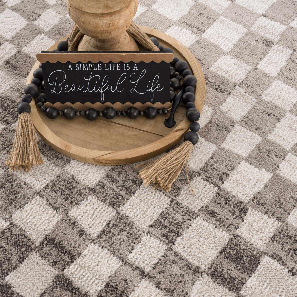 Benjy Beige Checkered Area Rug Hauteloom