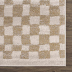 Benjy Cream & Gold Checkered Area Rug Hauteloom
