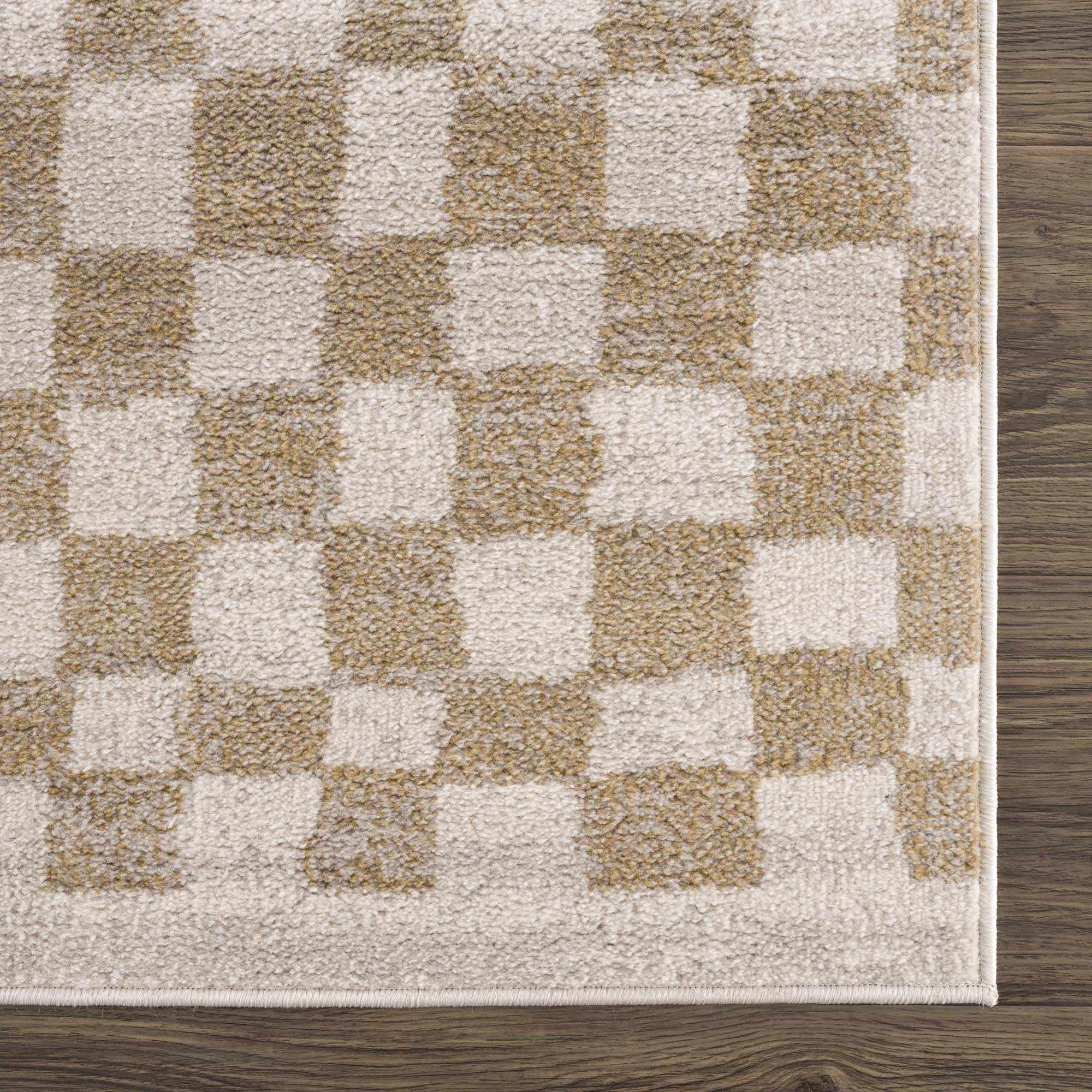 Benjy Cream & Gold Checkered Area Rug Hauteloom