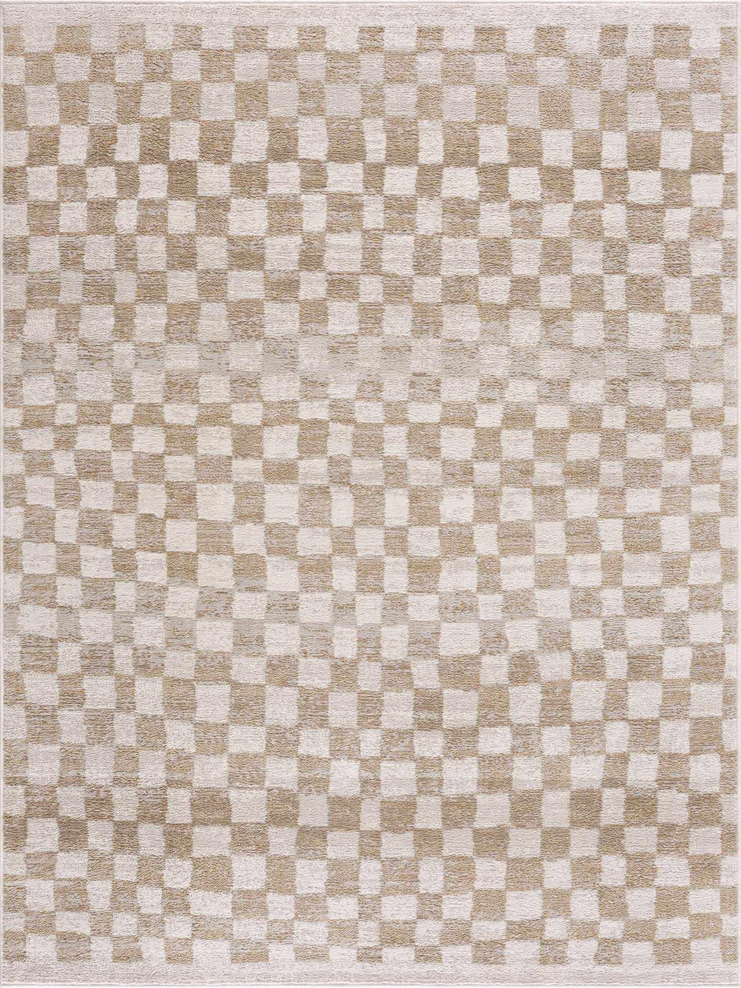 Benjy Cream & Gold Checkered Area Rug Hauteloom