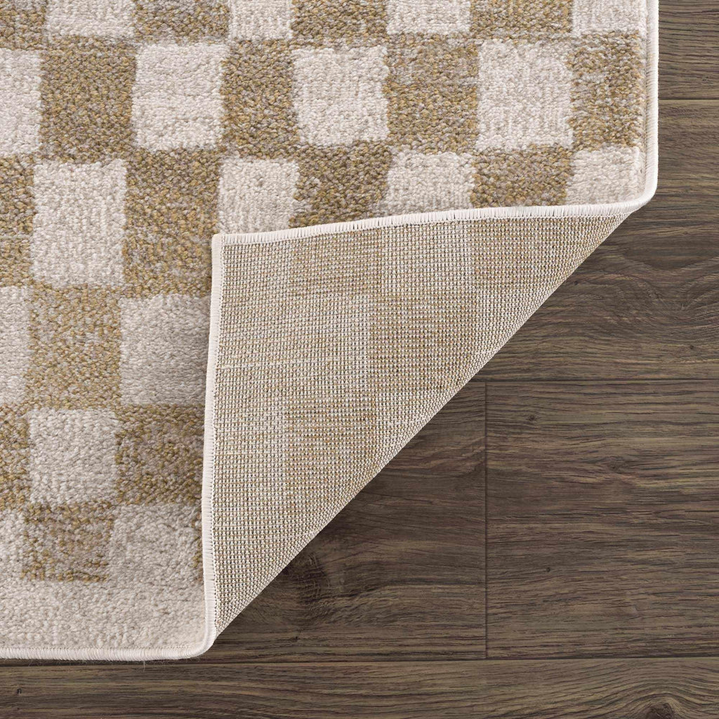 Benjy Cream & Gold Checkered Area Rug Hauteloom