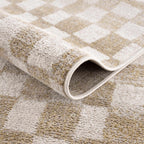 Benjy Cream & Gold Checkered Area Rug Hauteloom