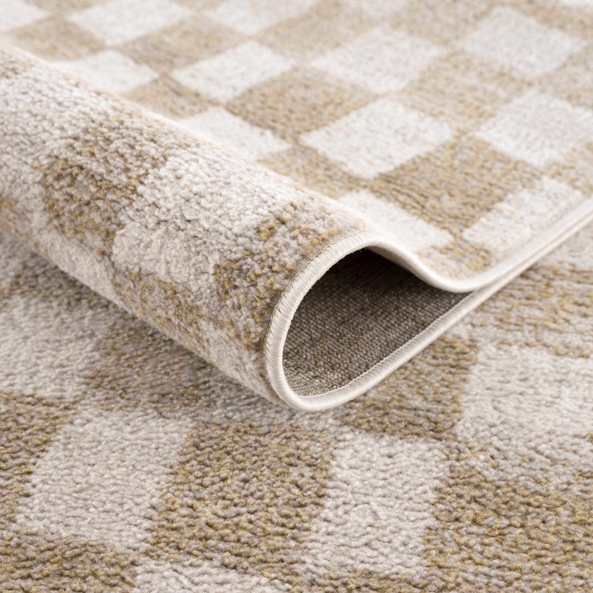 Benjy Cream & Gold Checkered Area Rug Hauteloom