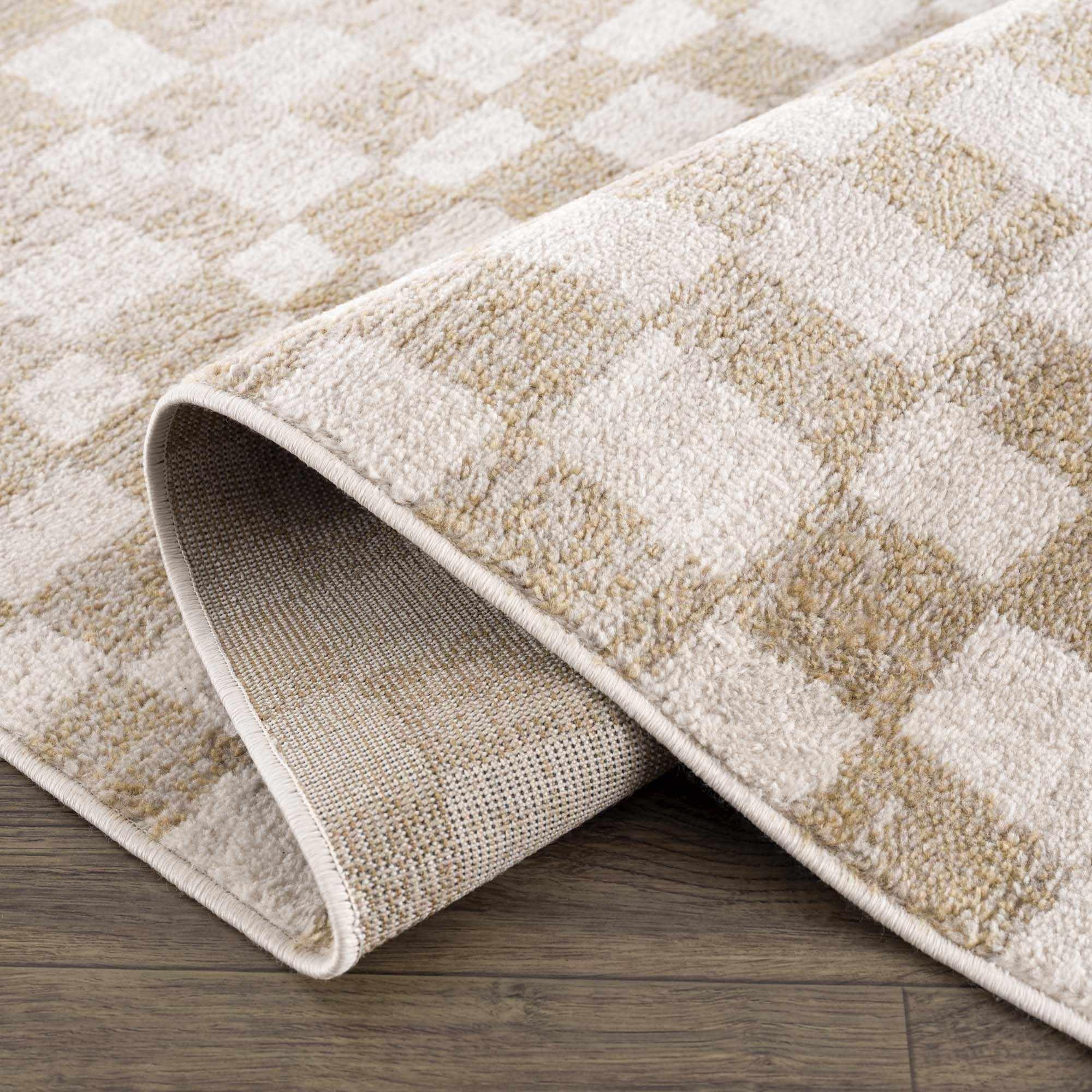 Benjy Cream & Gold Checkered Area Rug Hauteloom