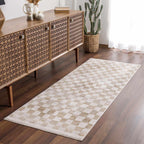 Benjy Cream & Gold Checkered Area Rug Hauteloom