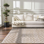 Benjy Cream & Gold Checkered Area Rug Hauteloom